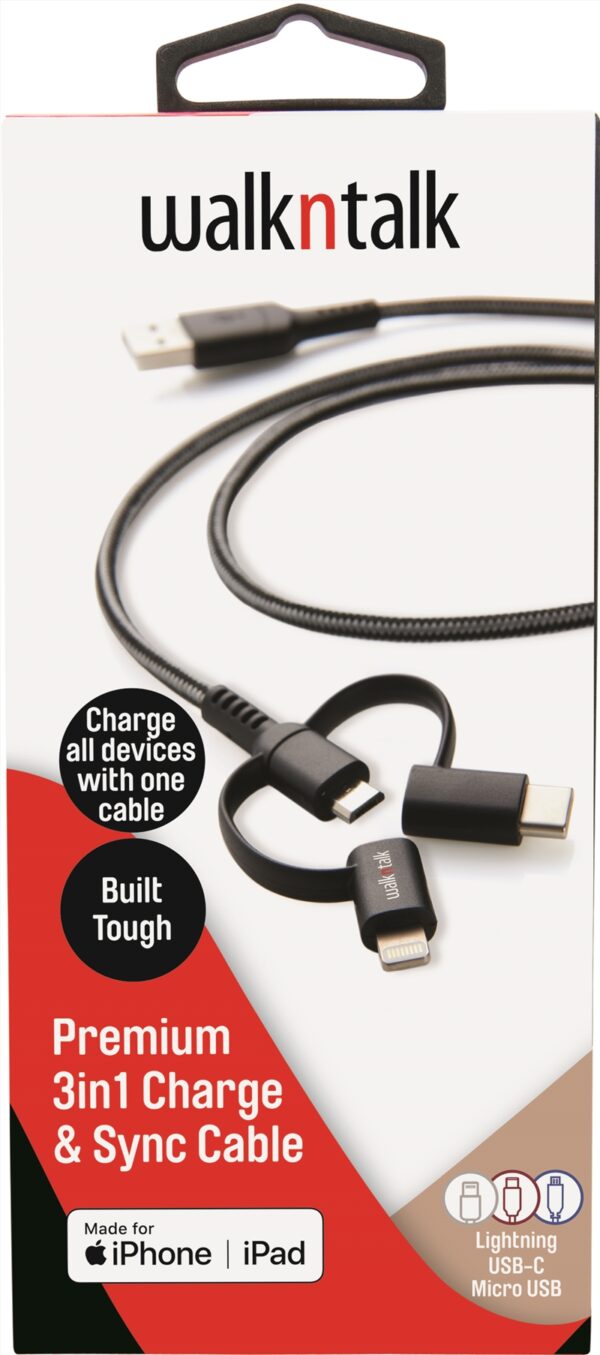 Walk n Talk 3in1 Charge & Sync Cable/USB-C/Micro USB