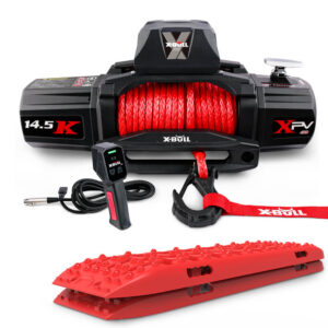 14500LBS Electric Winch 12V synthetic rope with Recovery Tracks Gen3.0 Red