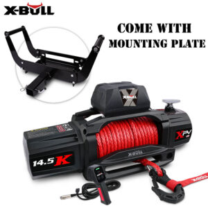 12V Electric Winch 14500LBS synthetic rope with winch mounting plate