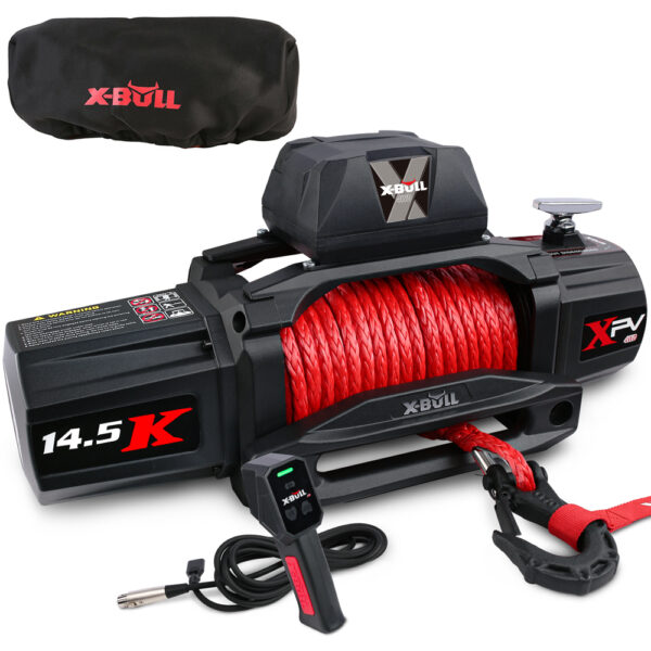 12V Electric Winch 14500LBS synthetic rope with winch cover