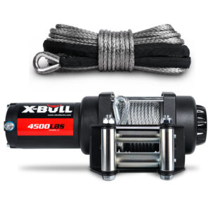 4500LB Electric Winch 12V Winch Boat Trailer ATV Steel Cable With 5.5MX13M Synthetic Rope Grey