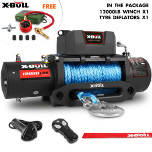 12V Electric Winch 12000LBS synthetic rope 4wd Jeep with Tire Deflator