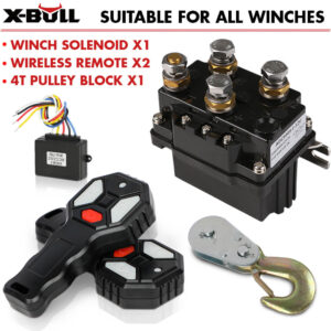 Winch Solenoid Relay Wiring Controller 500A 12V and 150ft Wireless Remote 4T Block Pulley