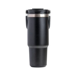 900ML Black Stainless Steel Travel Mug with Leak-proof 2-in-1 Straw and Sip Lid  Vacuum Insulated Coffee Mug for Car  Office  Perfect Gifts  Keeps Liquids Hot or Cold