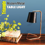 2 x Table Light With Triangle Metal Base with Copper Plating LED Vintage Globe Included