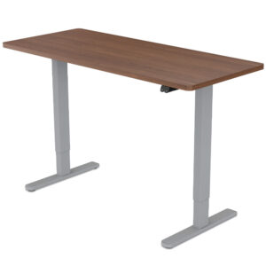 Sit To Stand Up Standing Desk  140x60cm  72-118cm Electric Height Adjustable  70kg Load  Walnut /Silver Frame