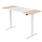 Sit To Stand Up Standing Desk  140x60cm  72-118cm Electric Height Adjustable  70kg Load  Light Oak /White Frame