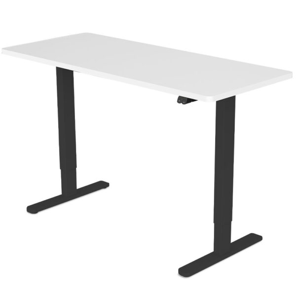 Sit To Stand Up Standing Desk  140x60cm  72-118cm Electric Height Adjustable  70kg Load  White/Black Frame