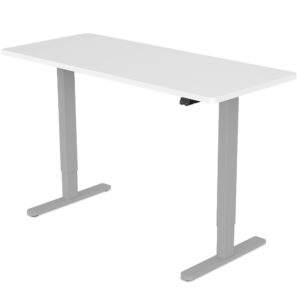 Sit To Stand Up Standing Desk  140x60cm  72-118cm Electric Height Adjustable  70kg Load  White/Silver Frame