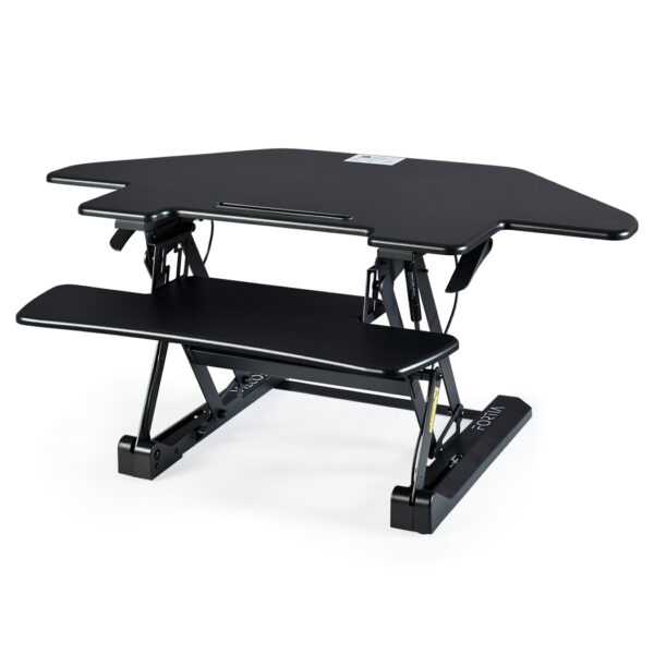 Corner Desk Riser 110cm Wide Adjustable Sit to Stand for Dual Monitor  Keyboard  Laptop  Black