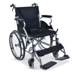 20 Inch Folding Wheelchair Lightweight Aluminium Portable with Park Brakes  Black