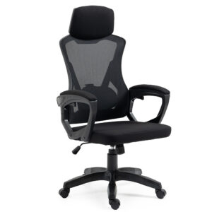 Ergonomic Office Desk Chair  Height Adjustable Lumbar Support  Mesh Fabric  Headrest  Black