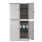 4-Door Steel Stationery Cabinet  Cam Locks  Shelves  Grey