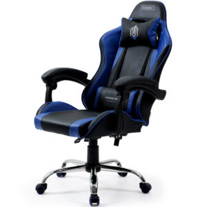 Conquest Series Reclining Gaming Ergonomic Office Chair with Lumbar and Neck Pillows  Black and Blue