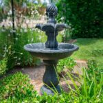 Water Fountain Solar Powered 3 Tiered Battery Outdoor Bird Bath with LED Lights