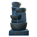 Solar Fountain Water Feature Outdoor 4 Bowl with LED Lights - Charcoal