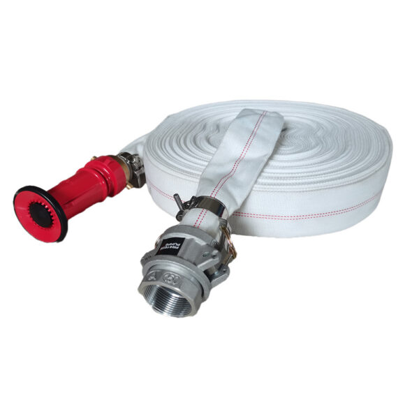 20m x 38mm Canvas Lay Flat Fire Hose Kit  High Pressure  Adjustable Nozzle  Irrigation Suitable