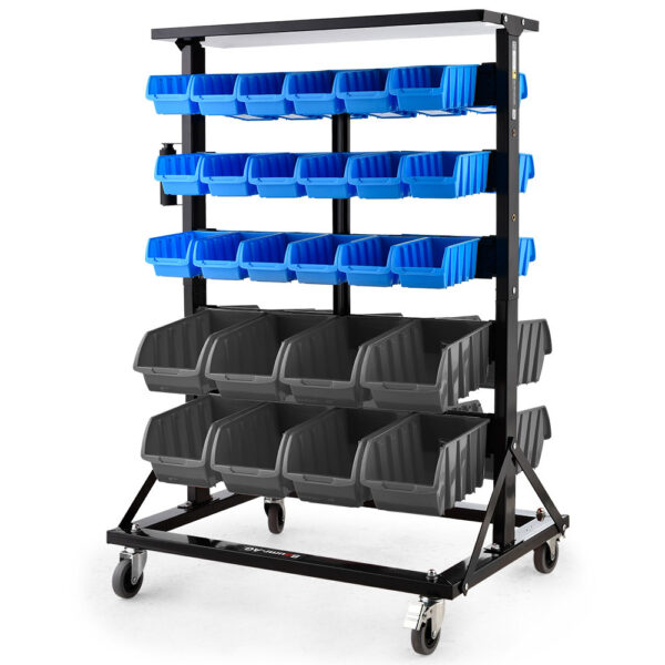 52 Parts Bin Rack Storage System Mobile Double-Sided - Blue