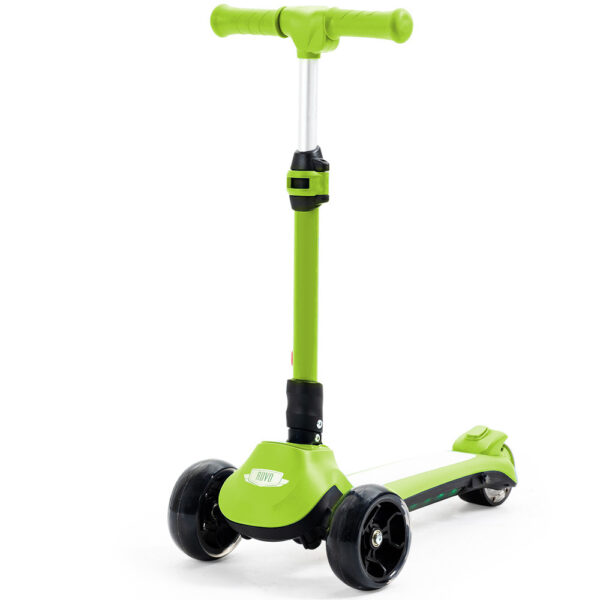 3-Wheel Electric Scooter  Ages 3-8  Adjustable Height  Folding  Lithium Battery  Green