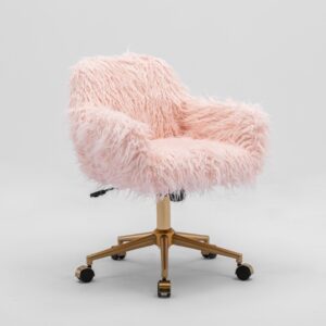 Fluffy Office Chair Faux Fur Modern Swivel Desk Chair for Women And Girls-Pink