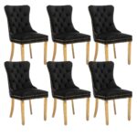 6x Velvet Dining Chairs with Golden Metal Legs-Black