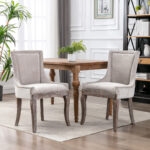 2X Solid Wood Fabric Upholstered Dining Chair Luxury Accent Chairs with Nailhead