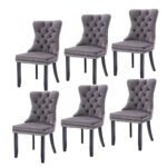 6x Velvet Dining Chairs Upholstered Tufted Kithcen Chair with Solid Wood Legs Stud Trim and Ring-Gray