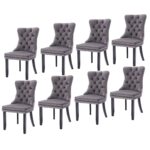 8x Velvet Dining Chairs Upholstered Tufted Kithcen Chair with Solid Wood Legs Stud Trim and Ring-Gray