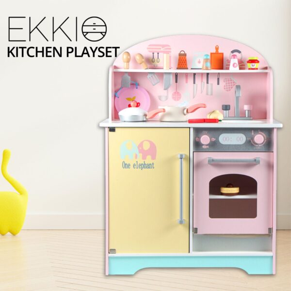 Wooden Kitchen Playset for Kids (Japanese  Kitchen Set  Pink) EK-KP-106-MS