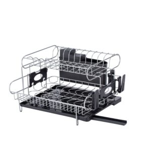 2-Tier Dish Drying Rack with Draining Board and Cup Holder GO-DR-100-YH