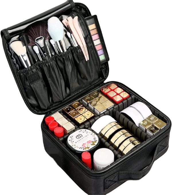 Travel Makeup Bag with Adjustable Dividers (Black) GO-TMB-100-KB