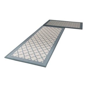 2 PCS Washable Non Slip Absorbent Kitchen Floor Mat (44x80+44x180cm  Grey  Clover) GO-KRM-106-QC