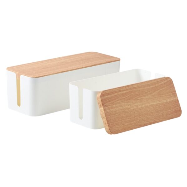 Set of Two Cable Management Box with Wood Pattern Lid (White) GO-CB-101-CD