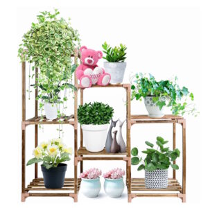 Wood Plant Stand Indoor Outdoor (3 Tiers 7 Potted Ladder) NE-PS-100-YT