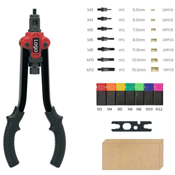 157PCS Heavy Duty Nut Rivet Gun Riveting Kit Thread M3-12 RNM-RG-100-RT