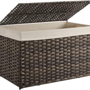 Storage Basket with Lid 160L Metal Frame Brown