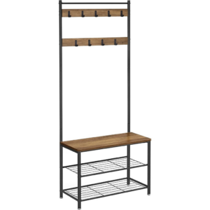 Coat Stand with Shoe Racks Walnut Brown/Black HSR041B41