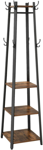 Coat Rack Stand with 3 Shelves Rustic Brown and Black LCR80X