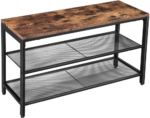 Shoe Bench with Seat Shoe Rack with 2 Mesh Shelves Rustic Brown and Black LBS74X