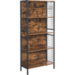 4 Tiers Bookcase Office Storage Shelf Rustic Brown and Black LBC023B01