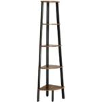 Corner Shelf 5 Tier Industrial Ladder Bookcase Storage Rack with Metal Frame Rustic Brown LLS35X