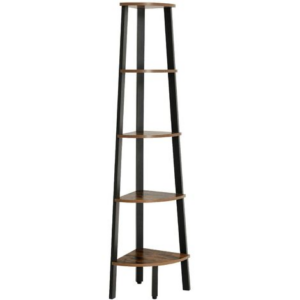 Corner Shelf 5 Tier Industrial Ladder Bookcase Storage Rack with Metal Frame Rustic Brown LLS35X