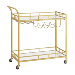 Gold Bar Serving Wine Cart With Wheels And Wine Bottle Holders LRC090A03