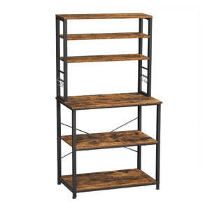 6 Tier Storage Shelves with 6 Hooks Rustic Brown and Black KKS019B01