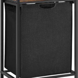 Laundry Hamper with Shelf and Pull-Out Bag 65L Rustic Brown and Black BLH101B01