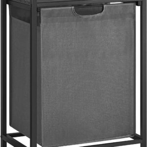 Laundry Hamper with Shelf and Pull-Out Bag 65L Black and Gray BLH101G01