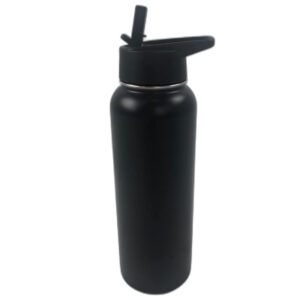 40oz Vacuum Insulated Water Bottle 3 Lids with Straw (Black) VP-IWB-100-HL