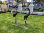 2 Piece Crane Couple Metal Statue Set