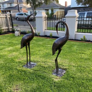 2 Piece Crane Couple Metal Statue Set