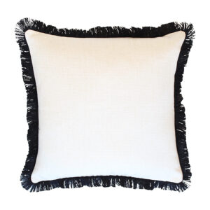 Cushion Cover-Coastal Fringe Black-Solid Natural-60cm x 60cm